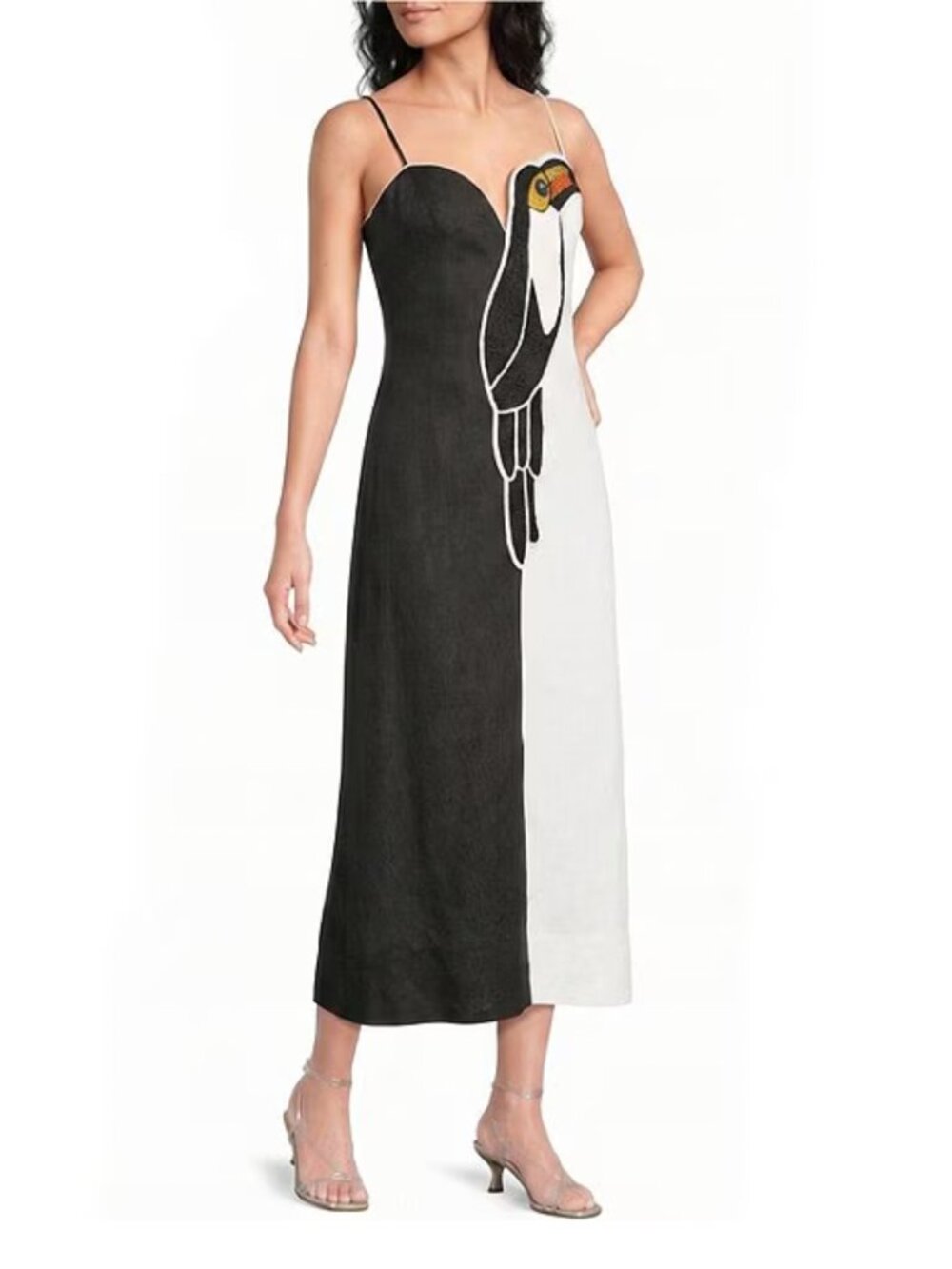 NWT Farm Rio Black And White Embroidered Toucan Maxi Dress
